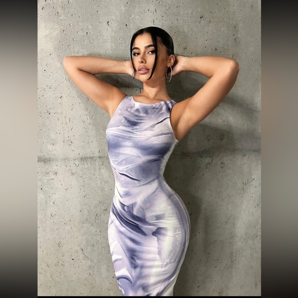 Elegant Purple Marble Bodycon Dress